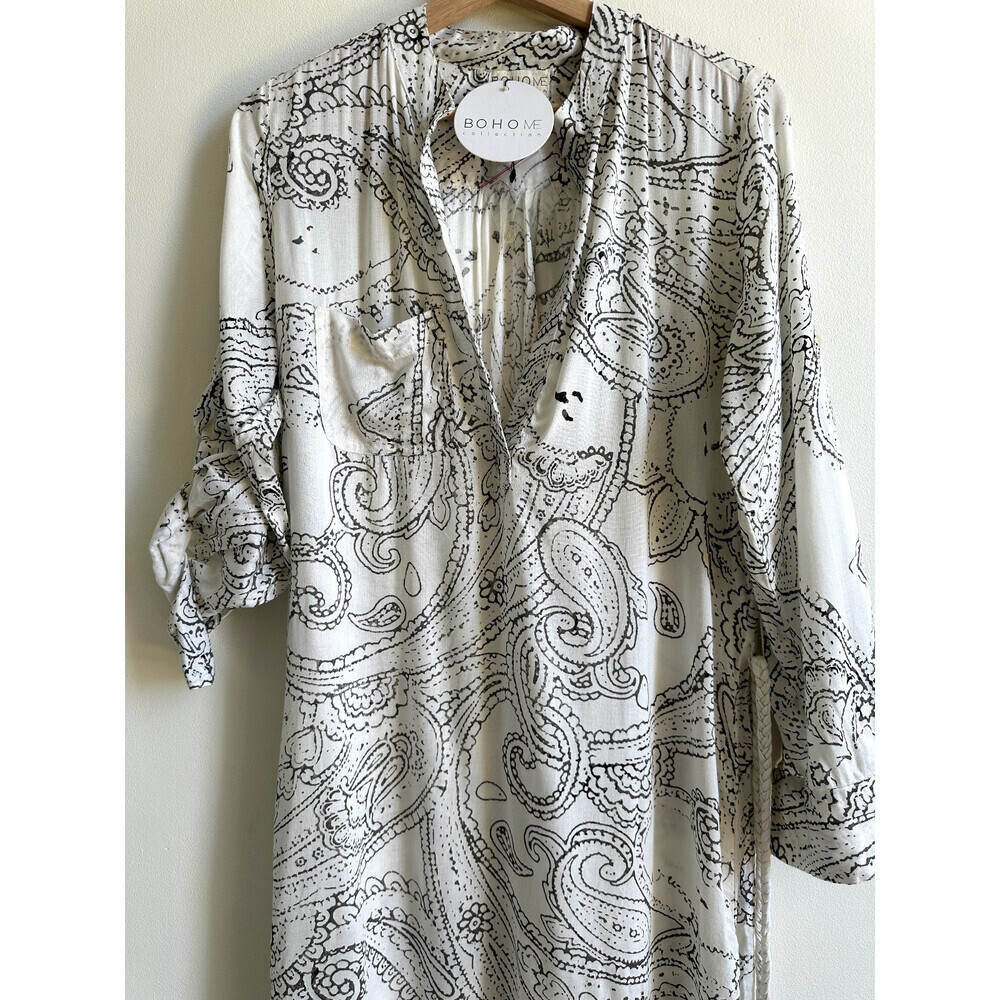 Bohome Women's White Printed High/low Shirt BEACH Dress SIZE S - Picture 5 of 12
